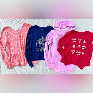 SO Girls Size 10/12 Long Sleeve Tops Lot Hoodie Graphic Holiday Pink Red Blue
